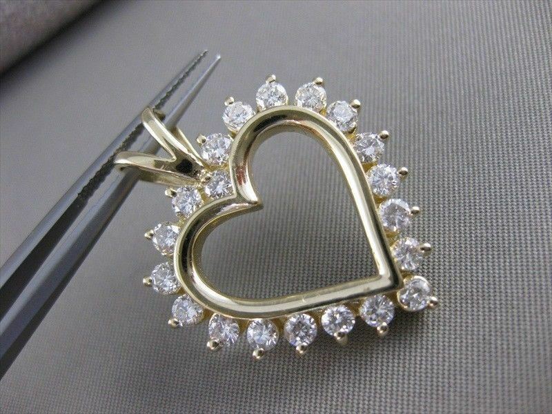 ESTATE 1.51CTW DIAMOND CLASSIC MEDIUM OPEN HEART 14KT YELLOW GOLD PENDANT #17570