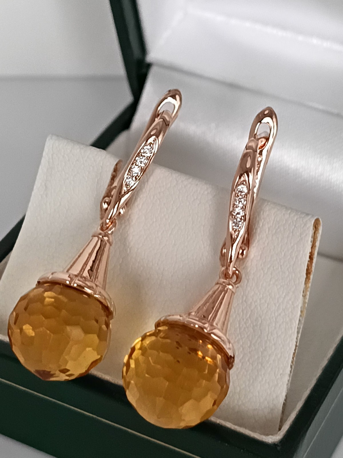 Vintage 1990-s 14 Ct Rolled Gold Citrine Zircons Earrings – Hallmarked 585 RG