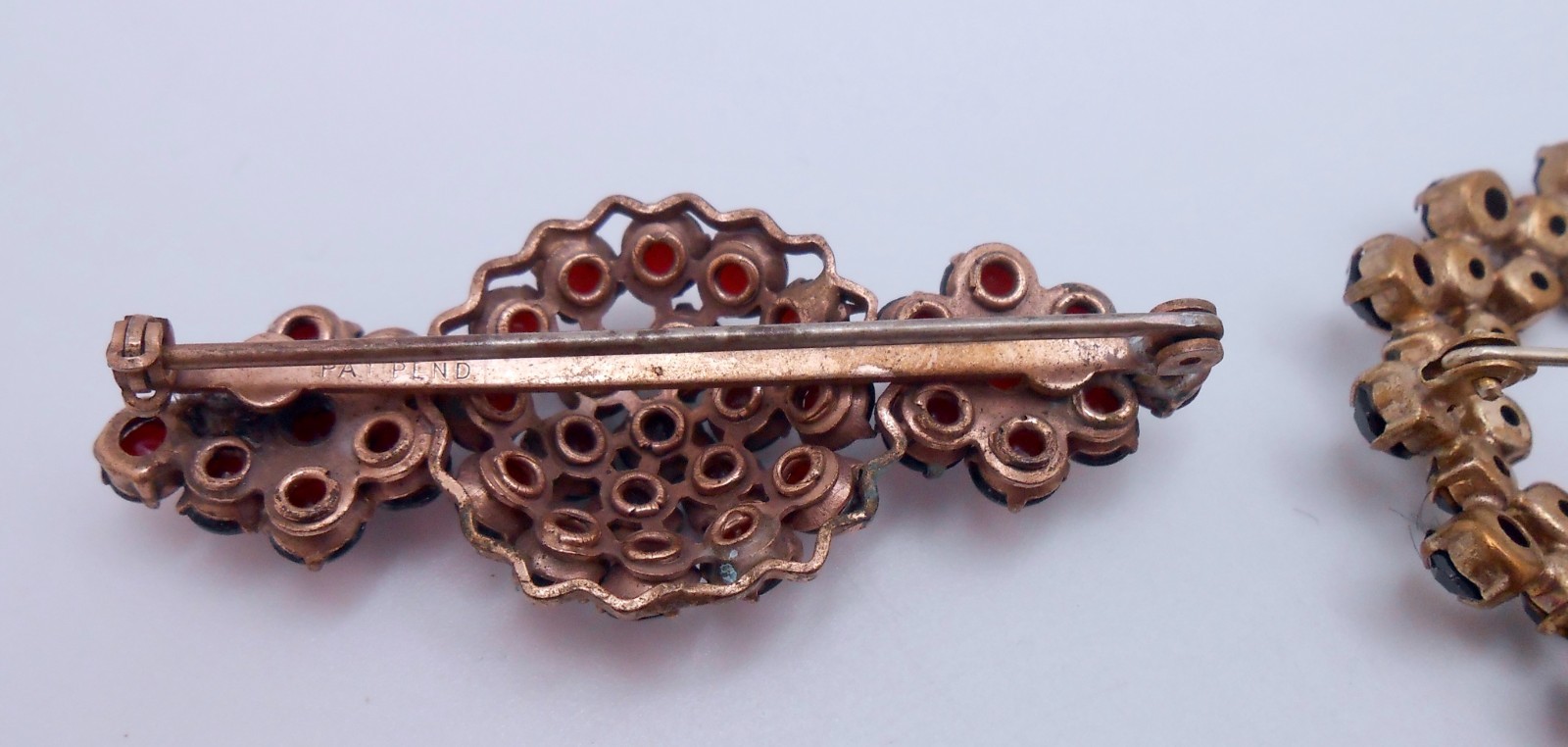 Vintage Deep Red Garnet Style ( Bohemian Garnet ?) Brooch Pin Lot of 2 J17