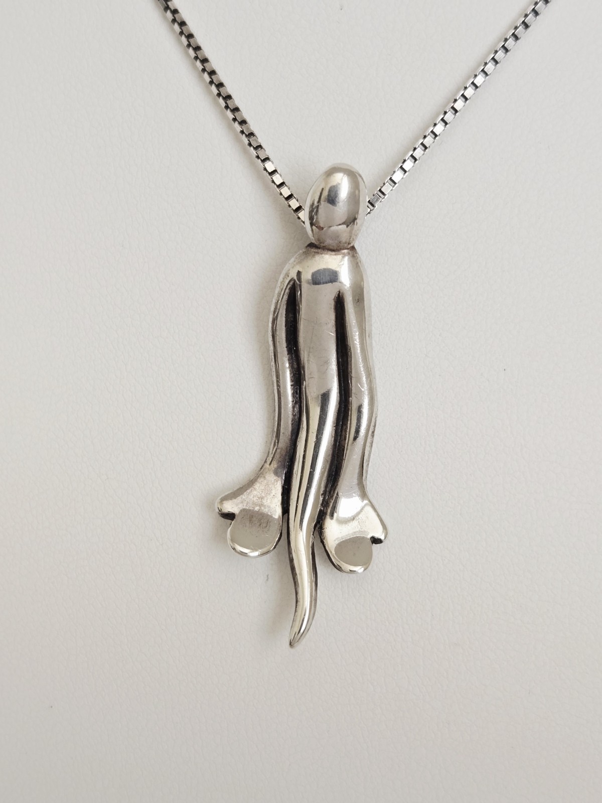 Vintage Artisan Signed Sterling Silver Modernist ‘Hope’ Figural Pendant Necklace