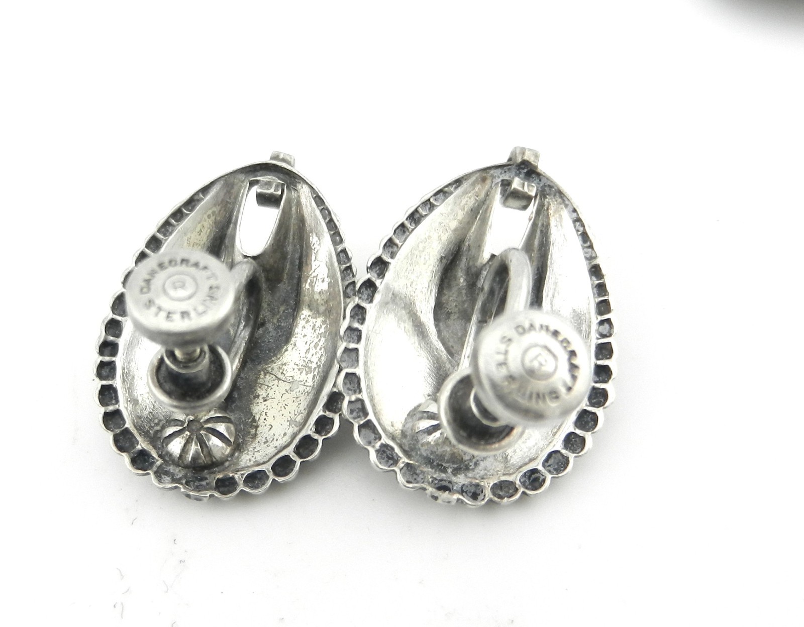 Danecraft Sterling Link Necklace Screw Earrings Scalloped Shell Fan Shape Set