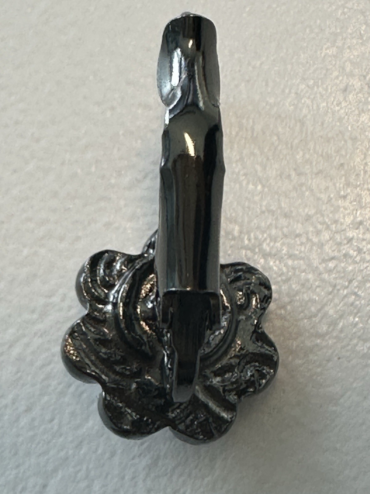 VTG Dark Grey Drop Leverback Earrings W/Crystals in a Floral Shape/Pierced Ears