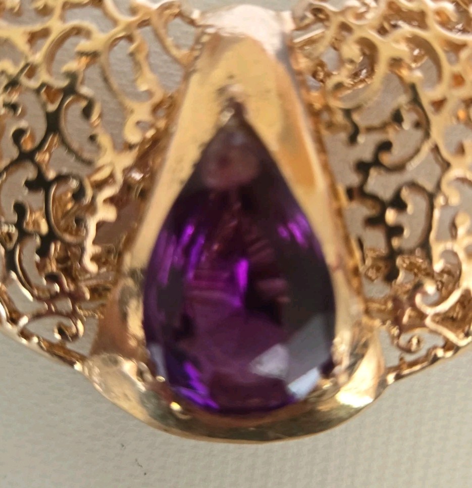 Vintage Large Teardrop Resin Acrylic Amethyst Collar Statement Necklace 18″