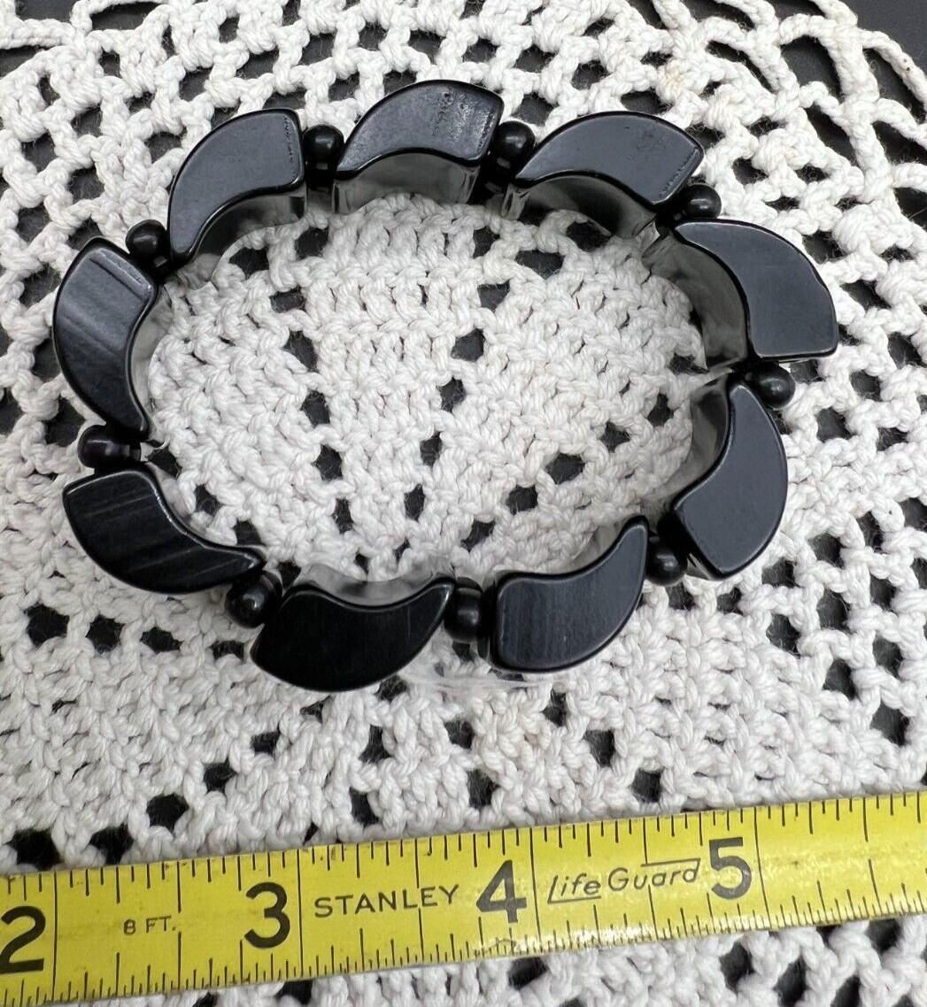 Vintage Thick Black Bakelite Stretchy Bracelet Tested 30g