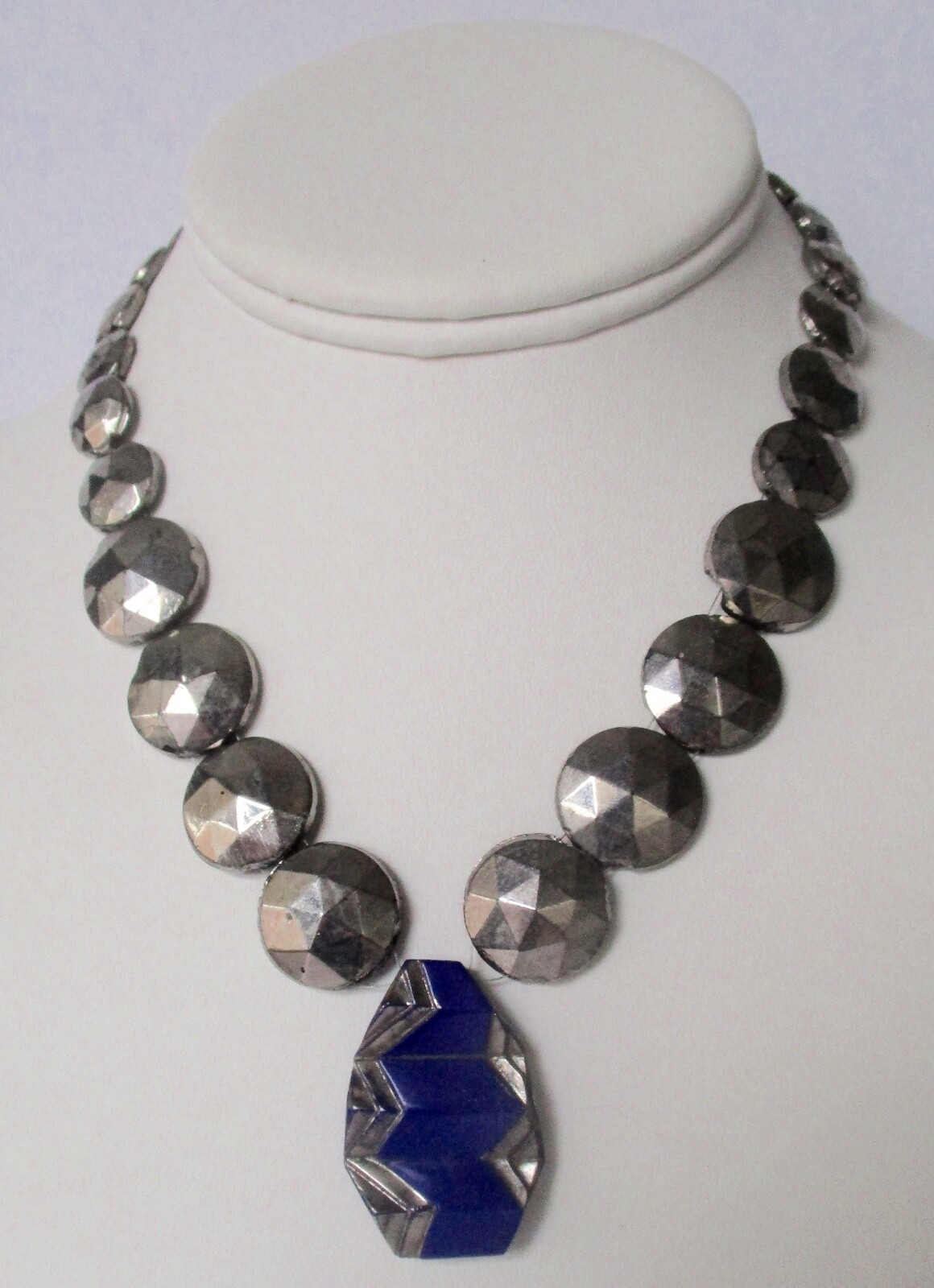 Vintage Art-Deco Glass Choker/ Glass Lapis Lazuli & Faceted Glass Silver Beads