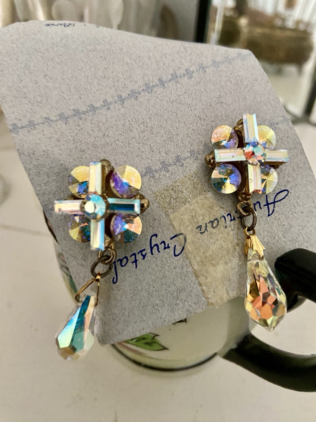 Vintage Australia Crystal Cluster Dangle Earrings