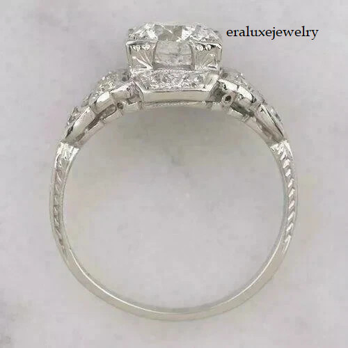 Art Deco 3.49Ct Round Cut Lab Created Diamond 14K White Gold FN Engagement Ring