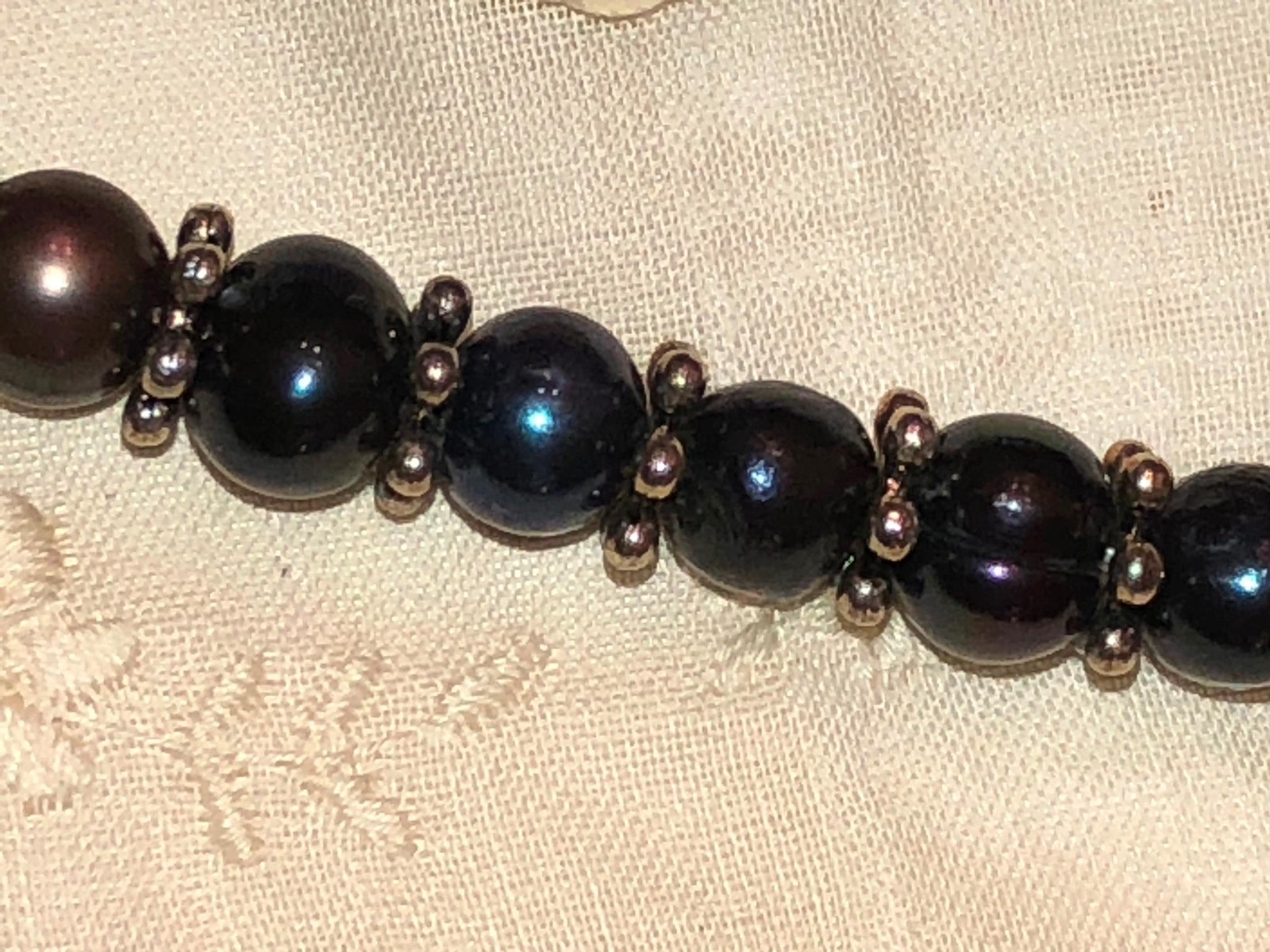 Black Dark Grey Peacock Pearl Necklace Bracelet Earrings Silver Vtg New Minte