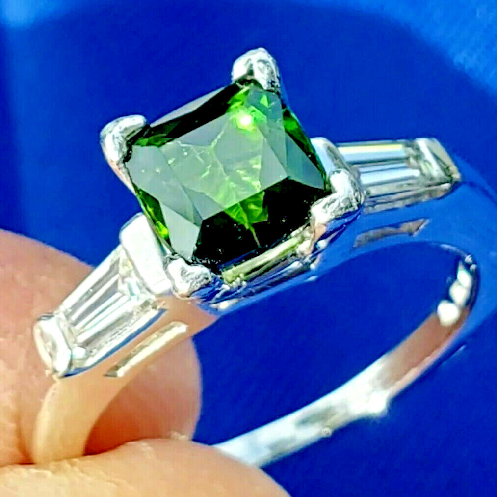 EARTH MINED TOURMALINE DIAMOND Deco Engagement Ring ORIGINAL PLATINUM Solitaire