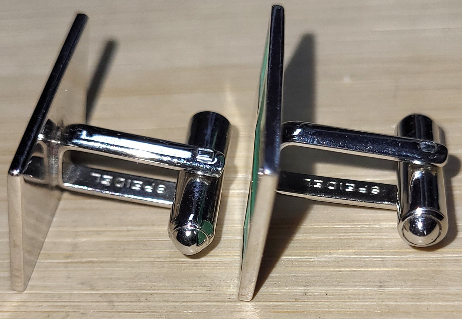 SPEIDEL Silvertone & Green Modernist Cufflinks 7/8″ Wide Very Good Condition