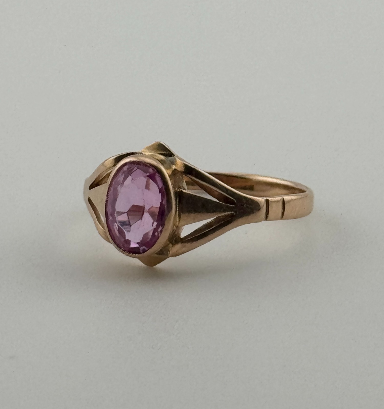 Soviet 14K Rose Gold Ruby Ring Vintage USSR 583 Hallmark Ukraine