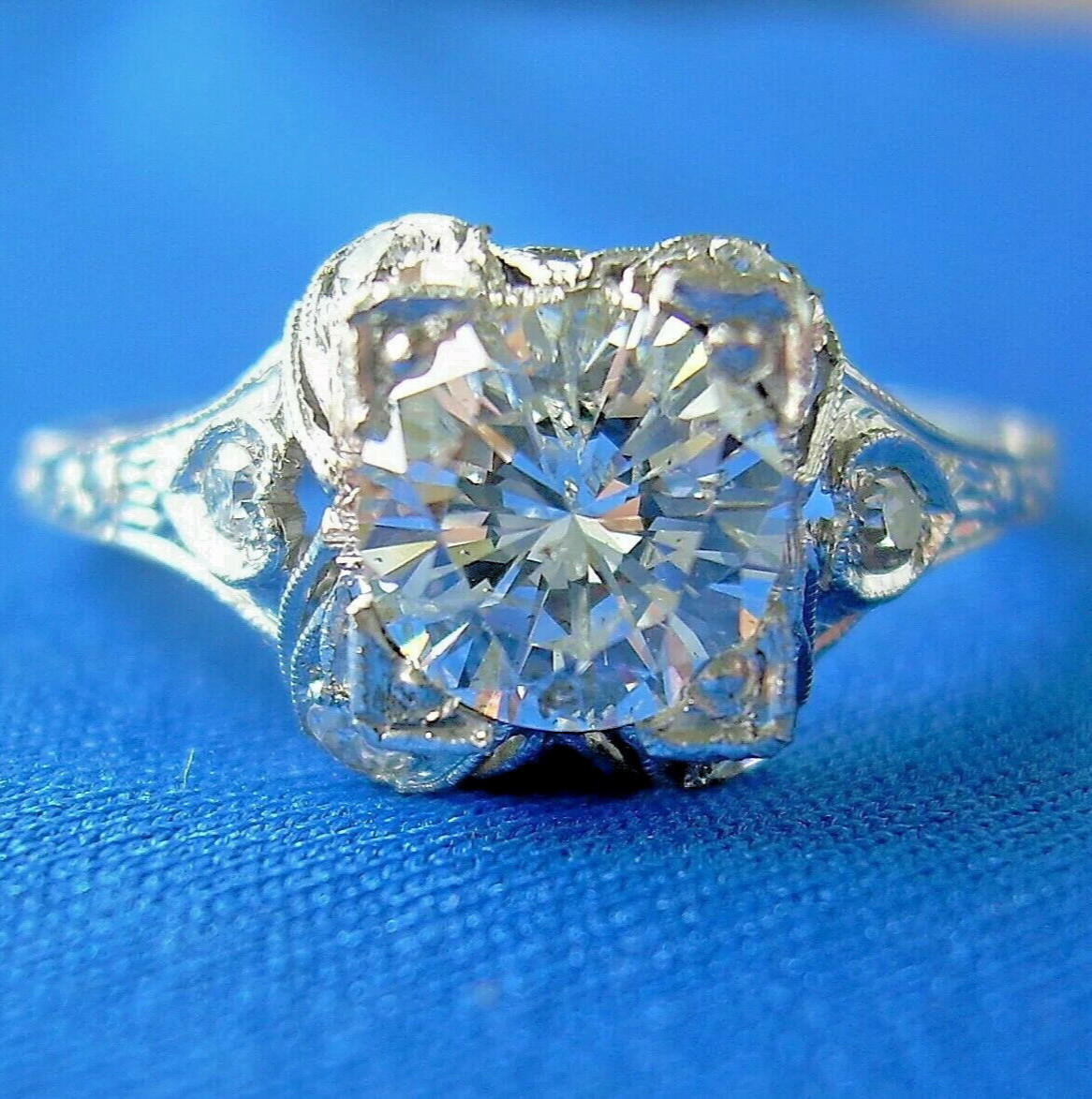 Original EARTH MINED DIAMOND Deco Engagement Statement Ring PLATINUM Solitaire 7