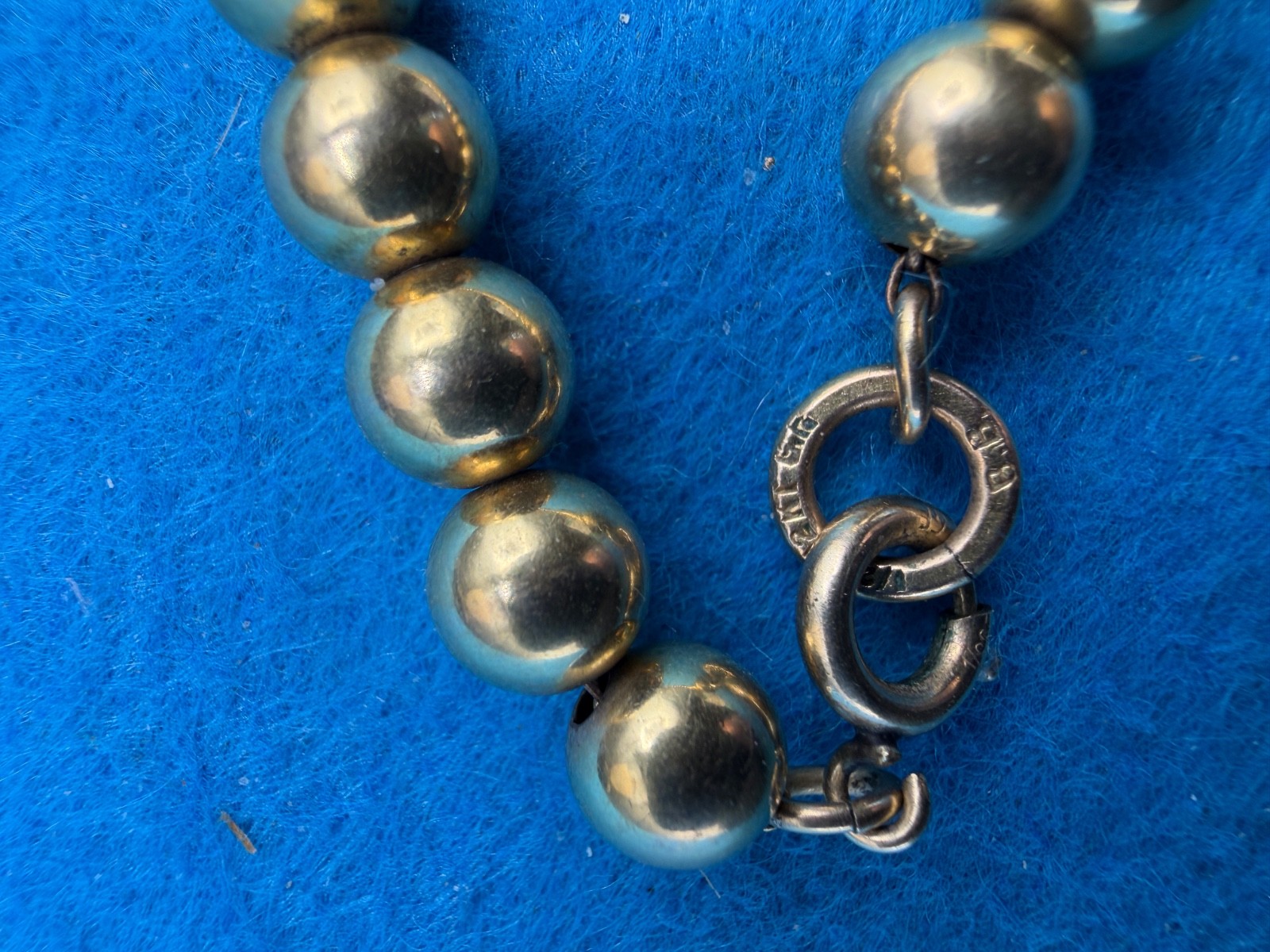 12K Yellow Gold Filled Ball Bead Necklace, 16″ 6mm Beads Signed B.B. Mid century