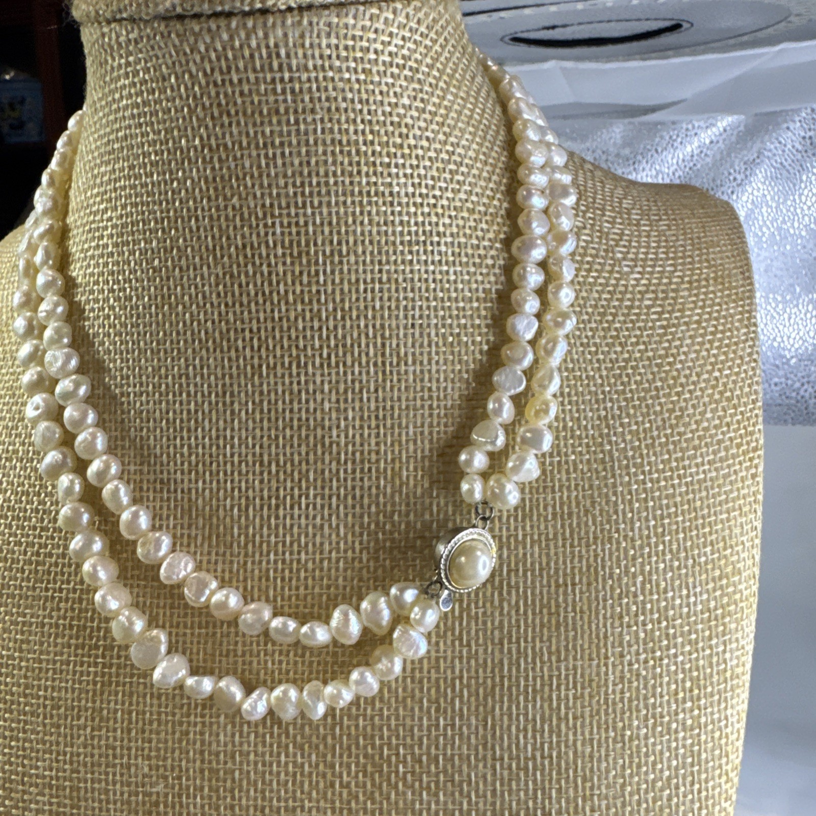 Vintage Double Strand Baroque Pearl choker 15”
