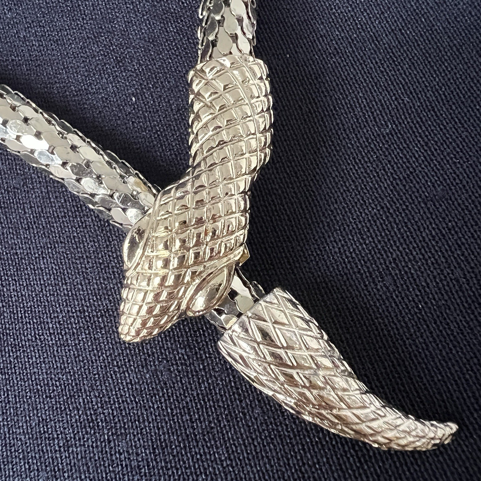 Whiting & Davis Mesh Snake Lariat Necklace in Gold Rare Diamond Crosshatch Vtg