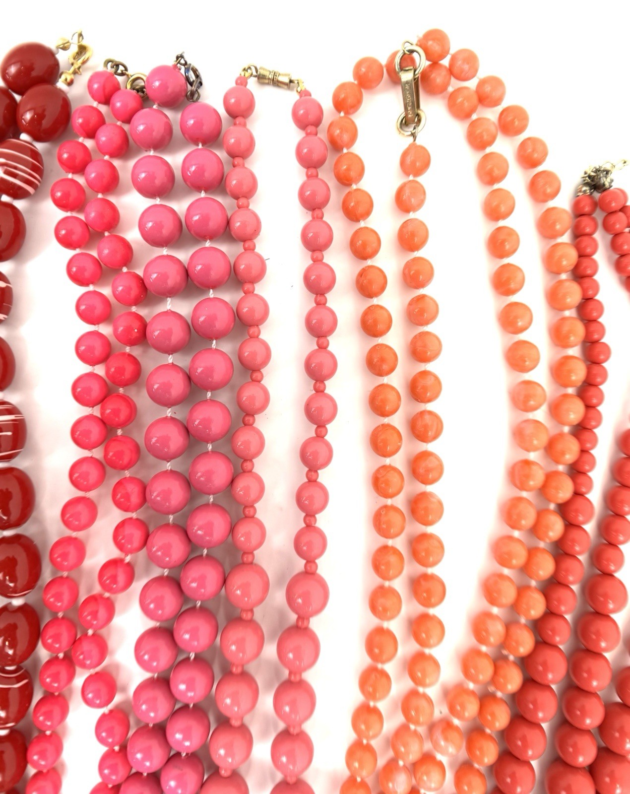 Lot 9 Vintage Style Beaded Necklaces Red Pink Orange Lucite Acrylic Retro