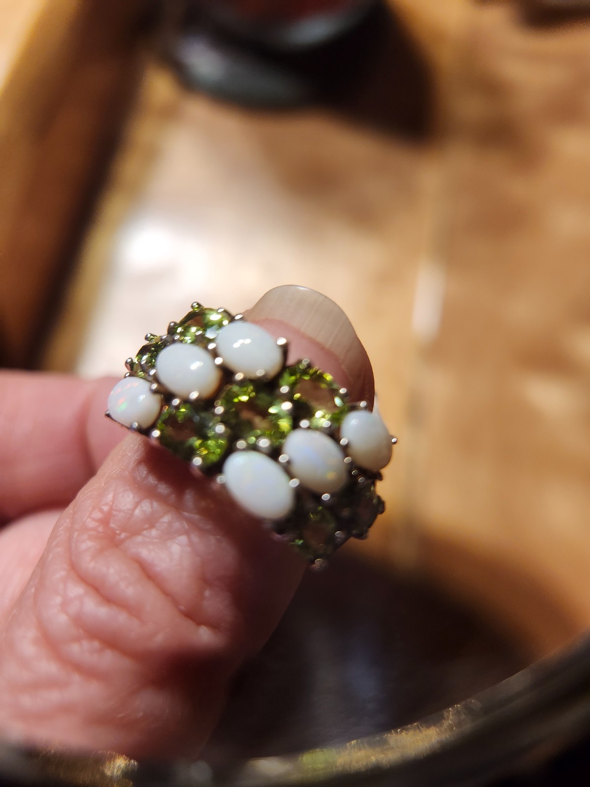 Peridot and Opal Ring Size 8 – .925 Sterling Silver