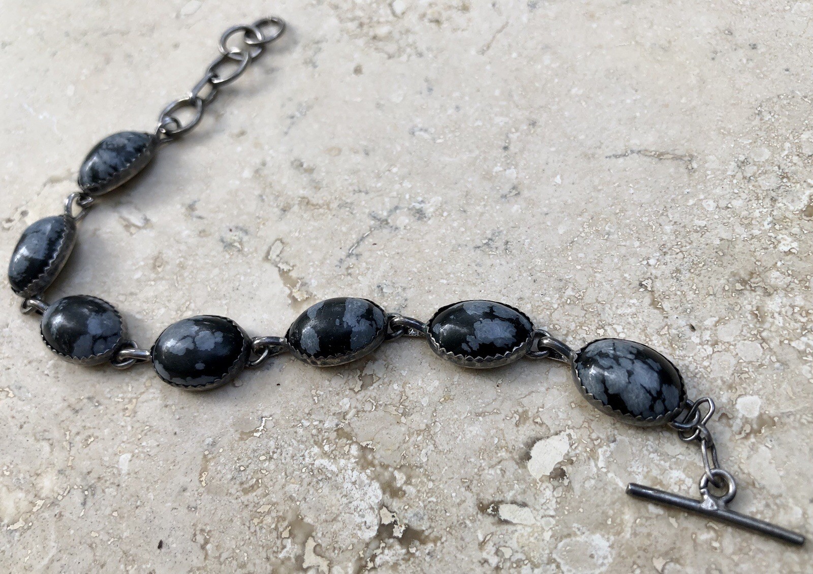 🐯🖤 ✨VINTAGE STERLING SILVER TIGER’S EYE OBSIDIAN Toggle Bracelet Set LOT ✨🖤🐯