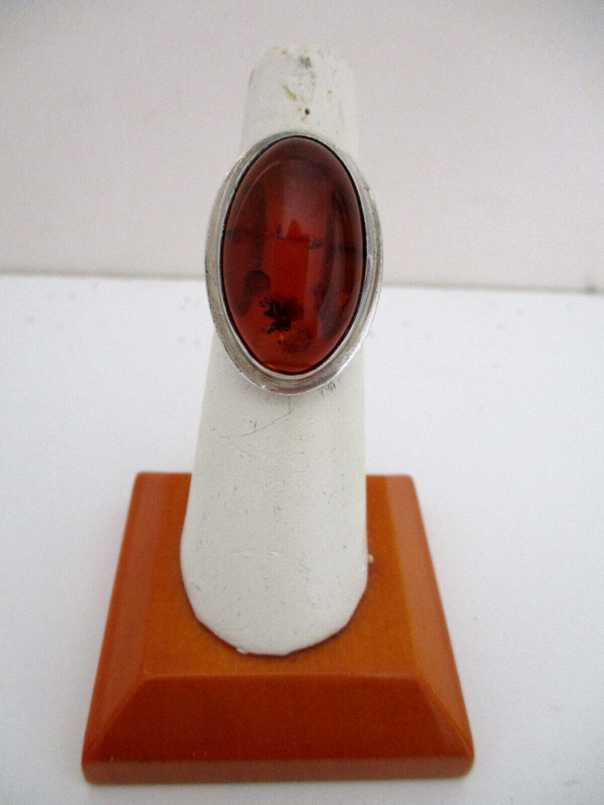 Womens Amber Ring Size 8 Elongated Oval 925 Sterling Silver