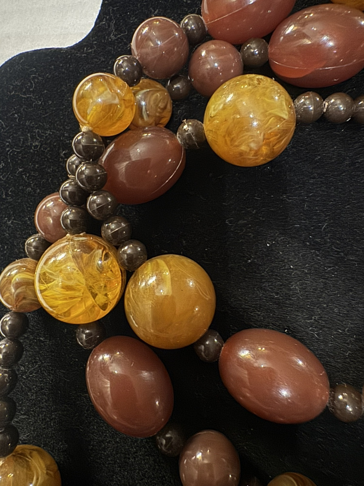 Vintage Women’s Acrylic Beaded Necklace, Assorted Sizes, Brown Golden Tan 70’s