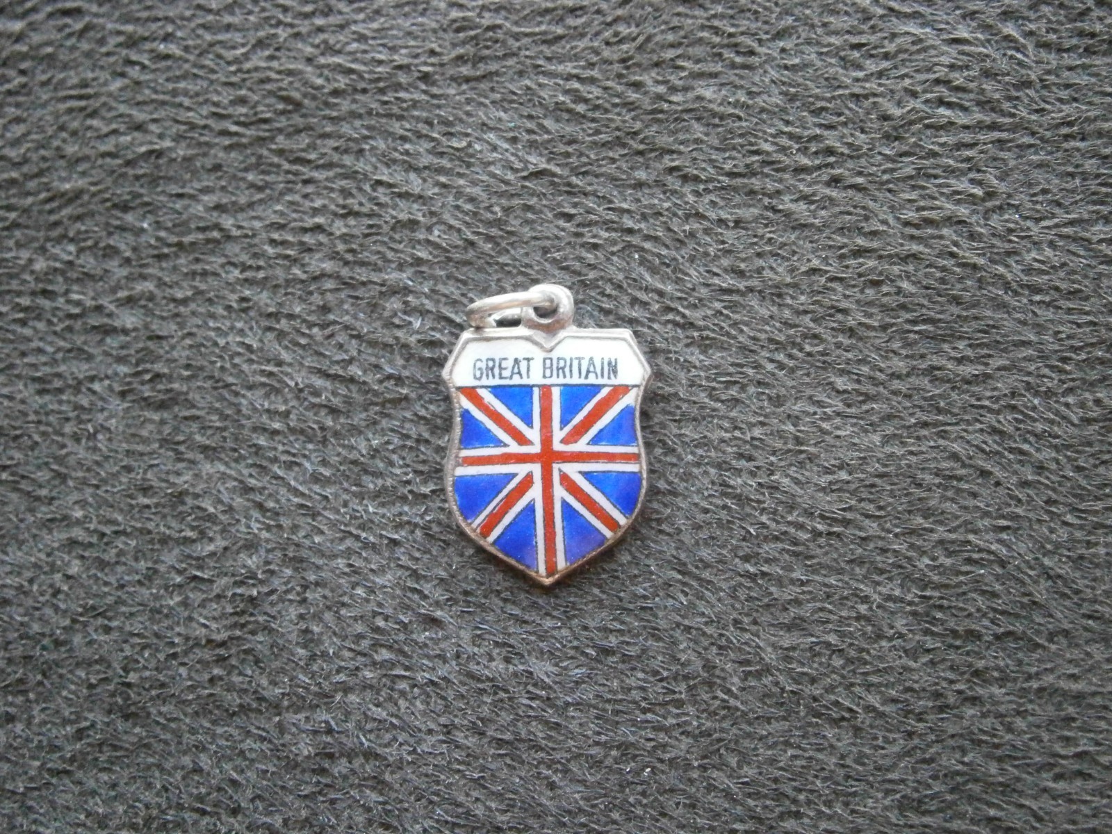 Great Britain Flag Vintage REU 800 Silver Enamel Travel Bracelet Charm Shield