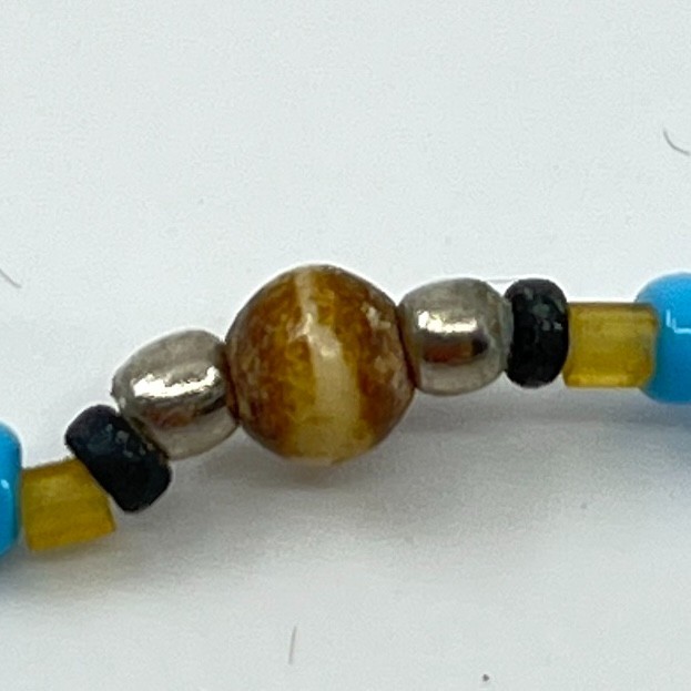 Vintage Style Blue Seed Bead & Earth Tone Accent Necklace Boho Summer Jewelry