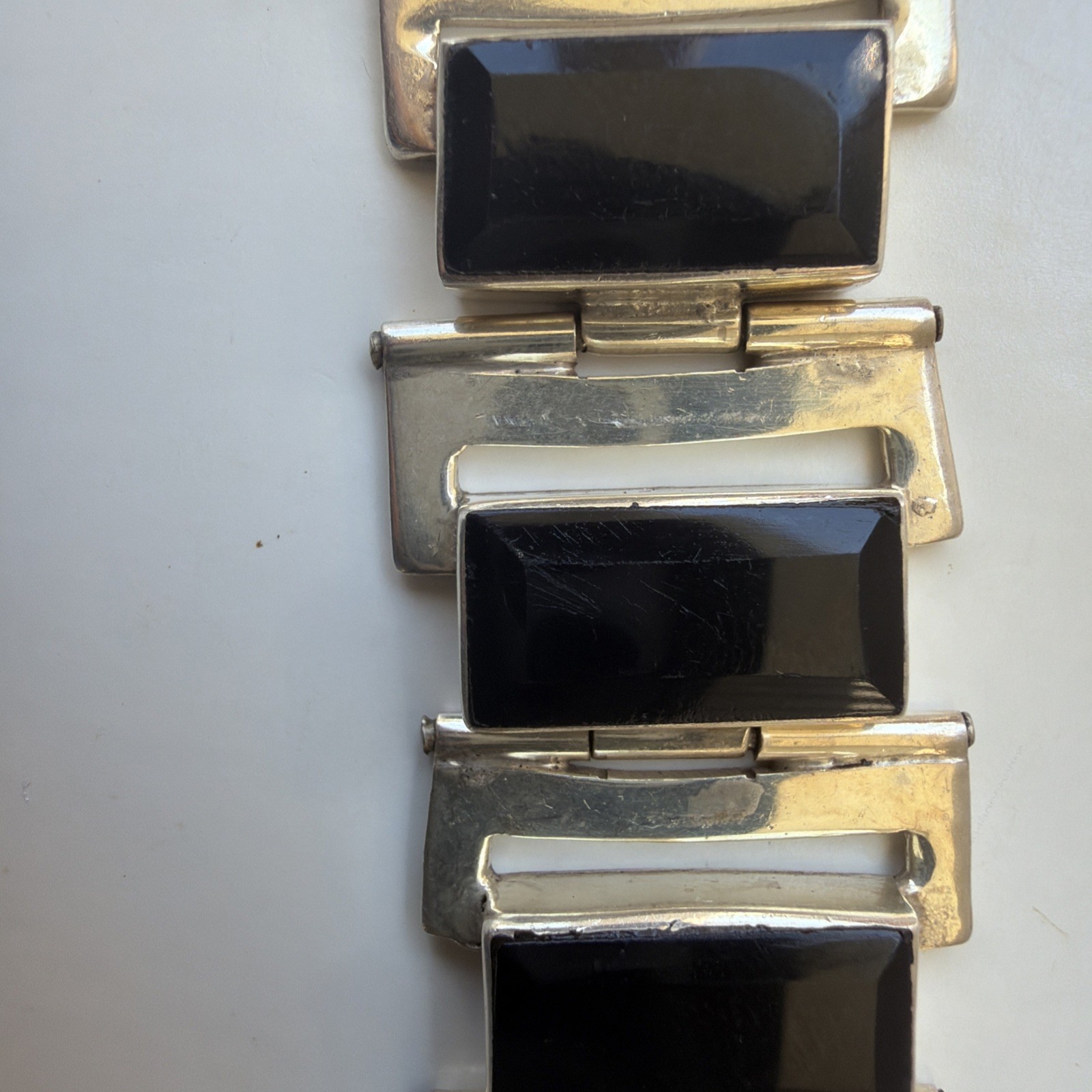 Vintage Sterling Silver Tilo Mexico 925 Loaf Black Onyx Bracelet 7″ PreOwned