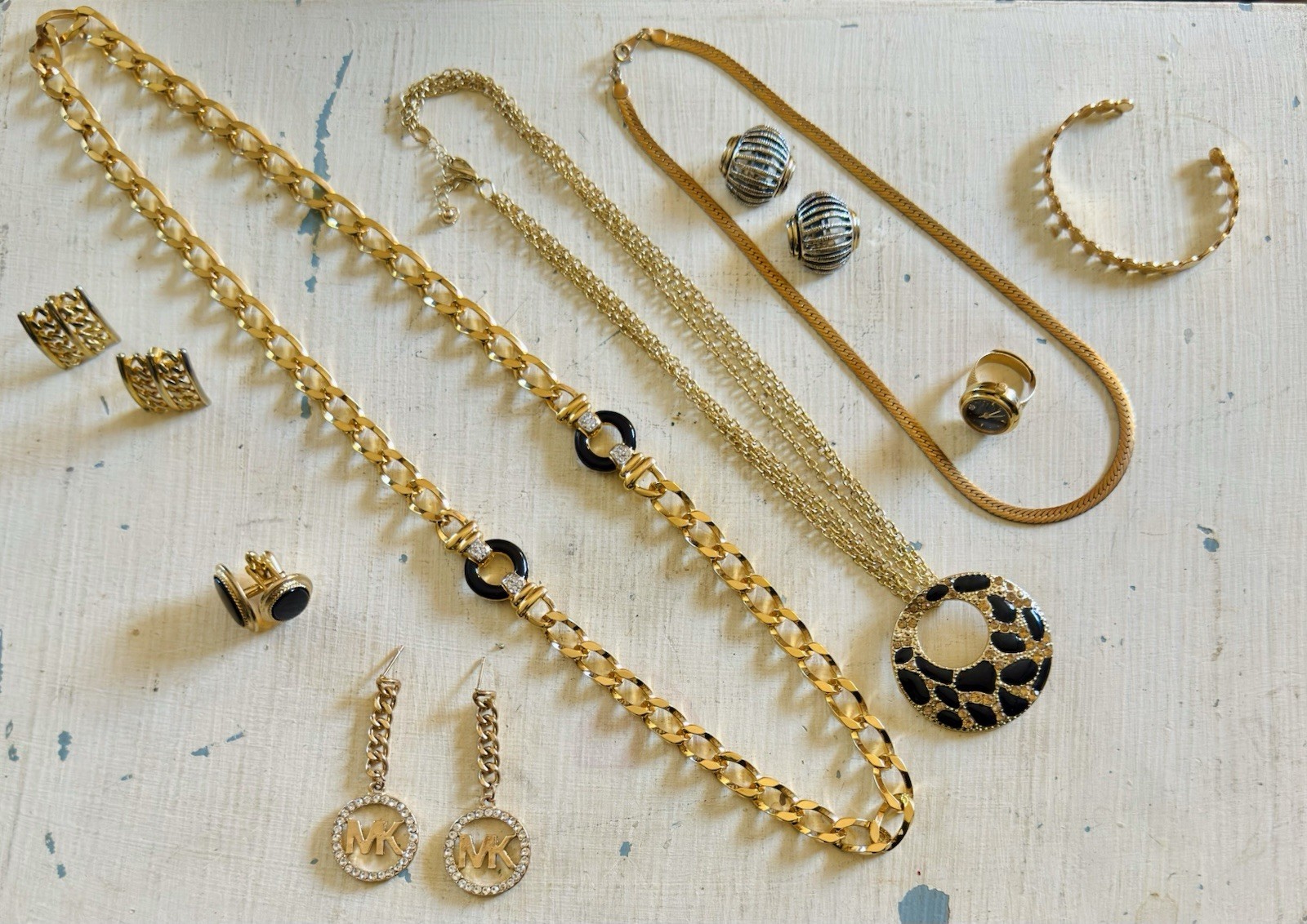 Vintage To Now Gold Tone Wearable Costume Jewelry Lot 9 Pieces