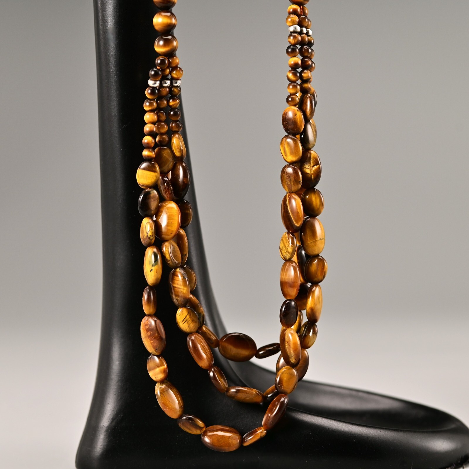 Vintage Original Designer 925 Sterling Silver Tiger Eye Gemstone Estate Necklace