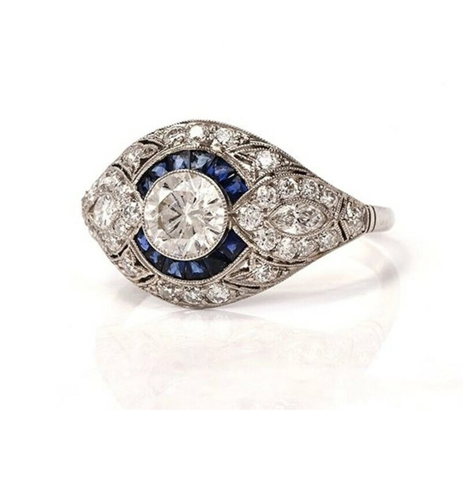 1/2 CT White Round Cut Simulated Diamond Art Deco Antique Style 925 Silver Ring