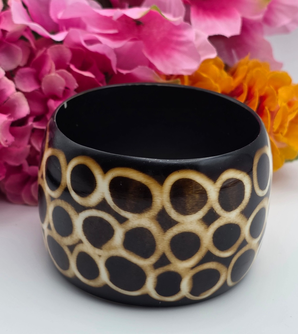Brown Black Acrylic Bangle Bracelet 8 in Wide Chunky Statement Vintage