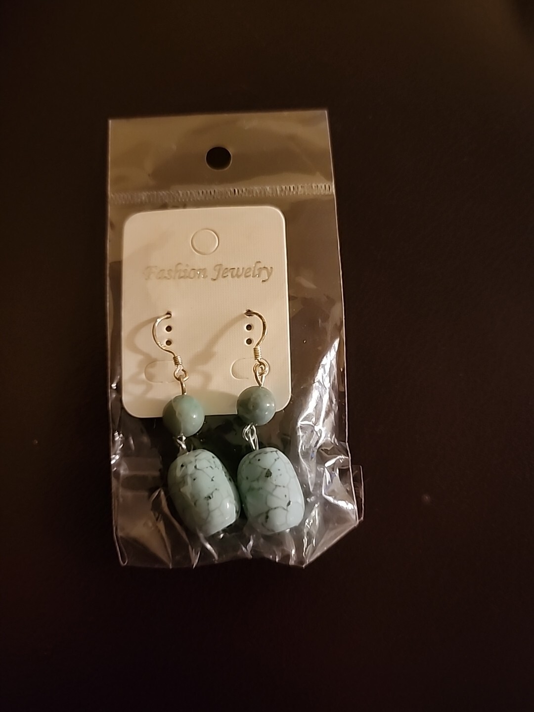 Fashion Jewelry Faux Turquoise Blue Bead Dangle Earrings NOS