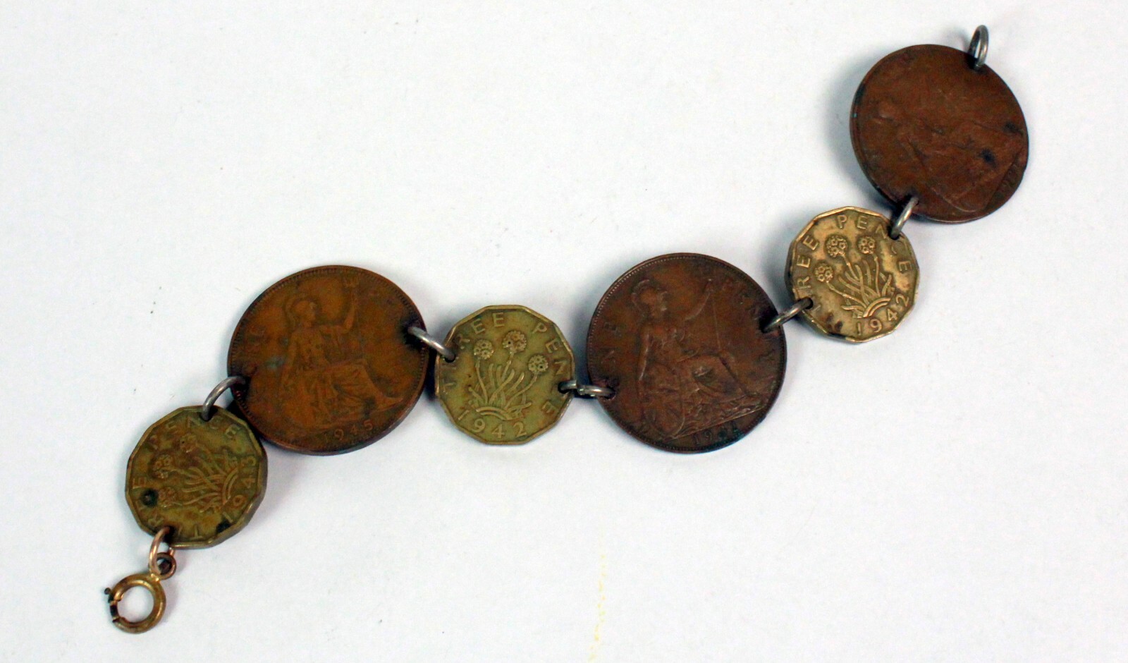 Vintage British Coin Bracelet 1940s Coins 1 Penny and 3 Pence