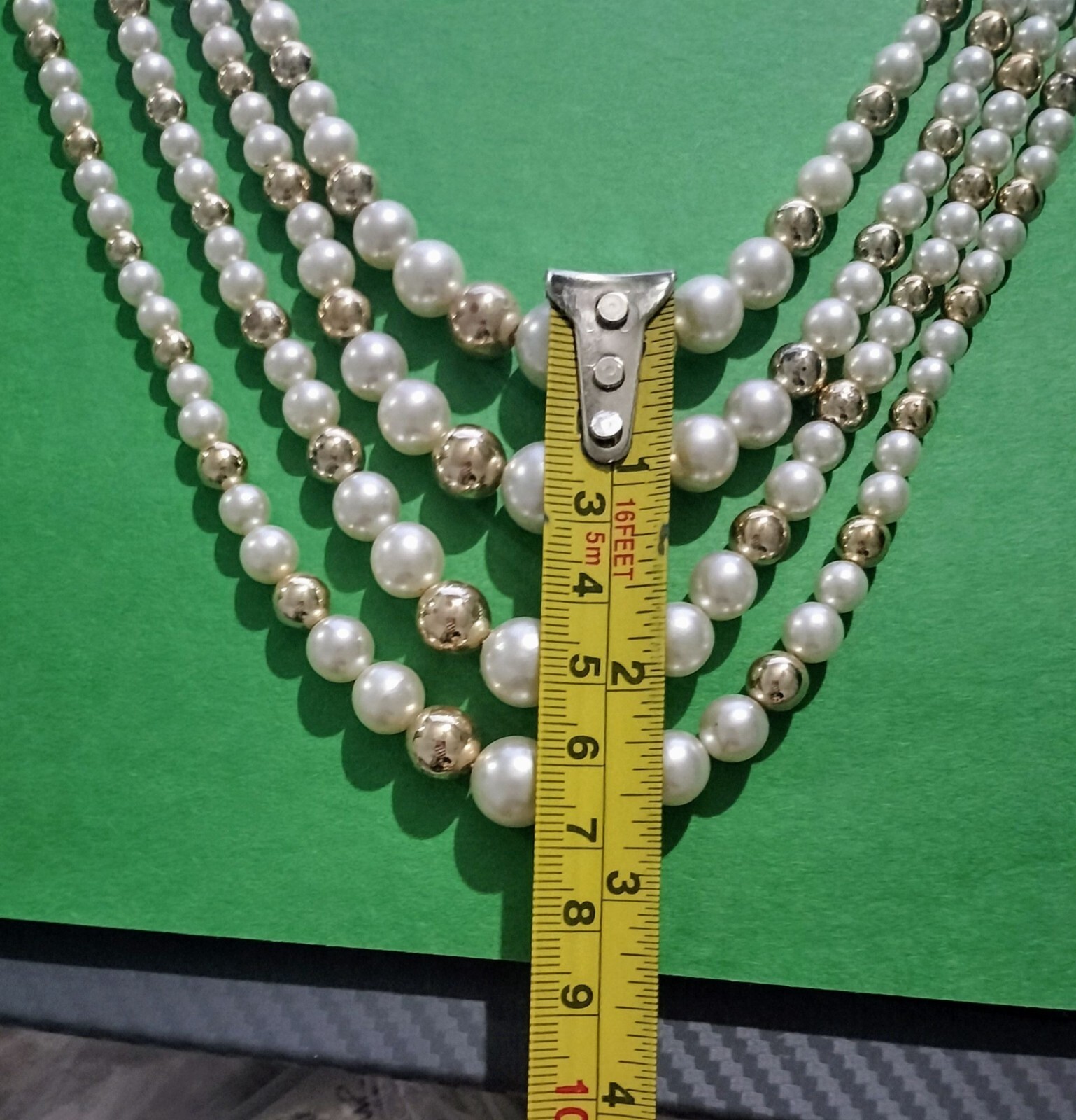 Vintage Multi Strand Faux Pearl Necklace White Gold Tone Decorative Hook Clasp 1