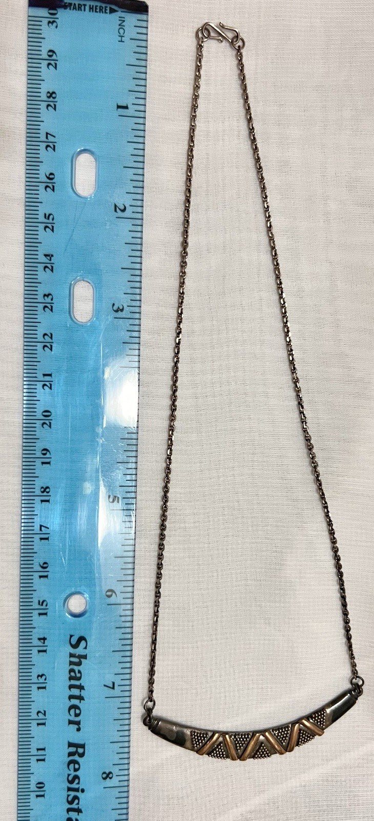 ABSTRACT BRUTALIST Sterling Silver Gold Wash CRESCENT PENDANT NECKLACE Vintage