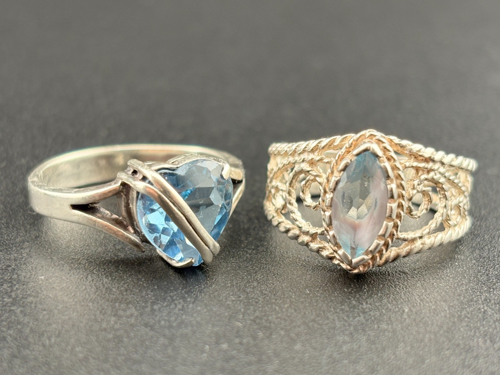 925 Sterling Silver Vintage Sky & Swiss Blue Topaz Designer Rings Sz. 8 & 8.5