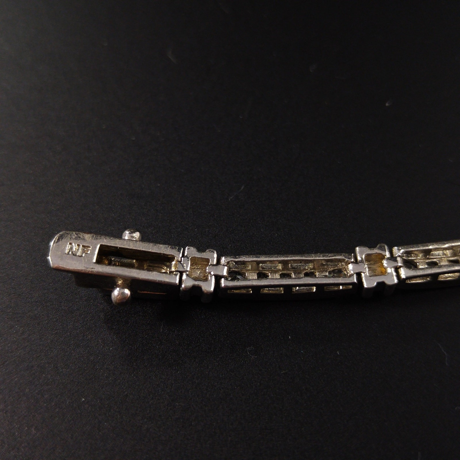 Vintage NF Silver Tone CZ Tennis Bracelet 1970s Nickel Free Sparkling Stones