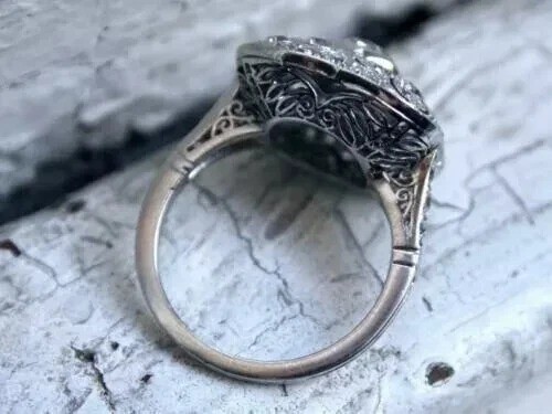 Art Deco Vintage Style 3Ct Round Lab Created Diamond 14K White Gold Finish Ring