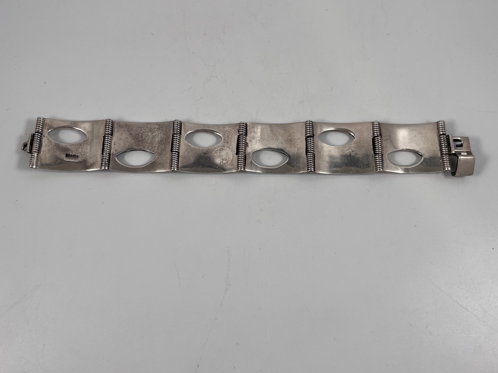 STERLING SILVER MODERNIST VINTAGE MEXICAN PANEL BRACELET 7.5 in