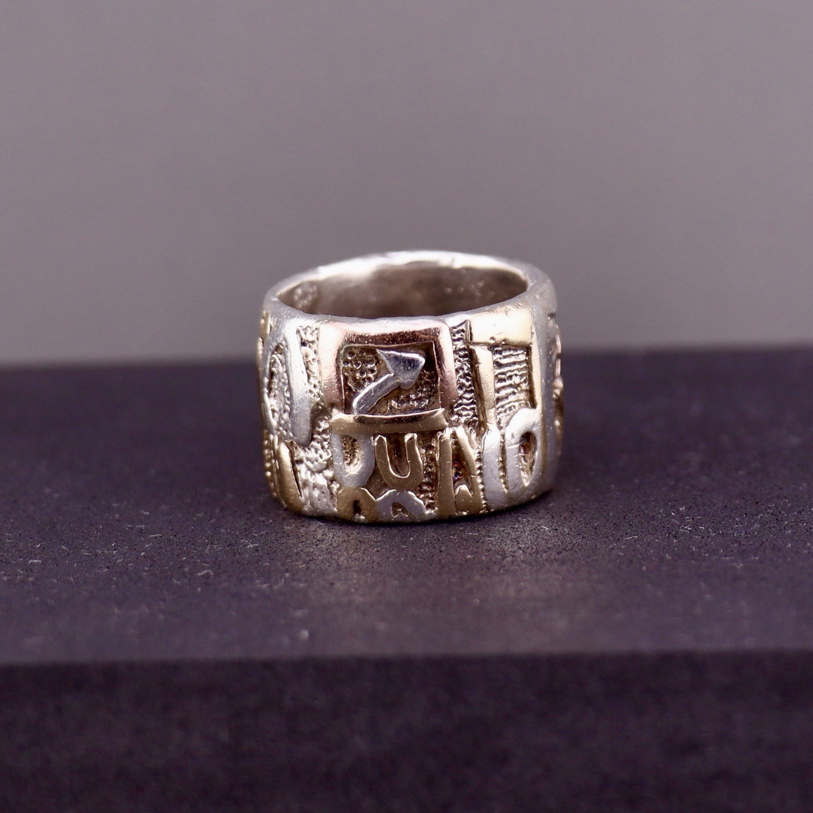 Vintage Scherr Sterling Silver 14K Gold Wide Band Ring Size 6.5 18g