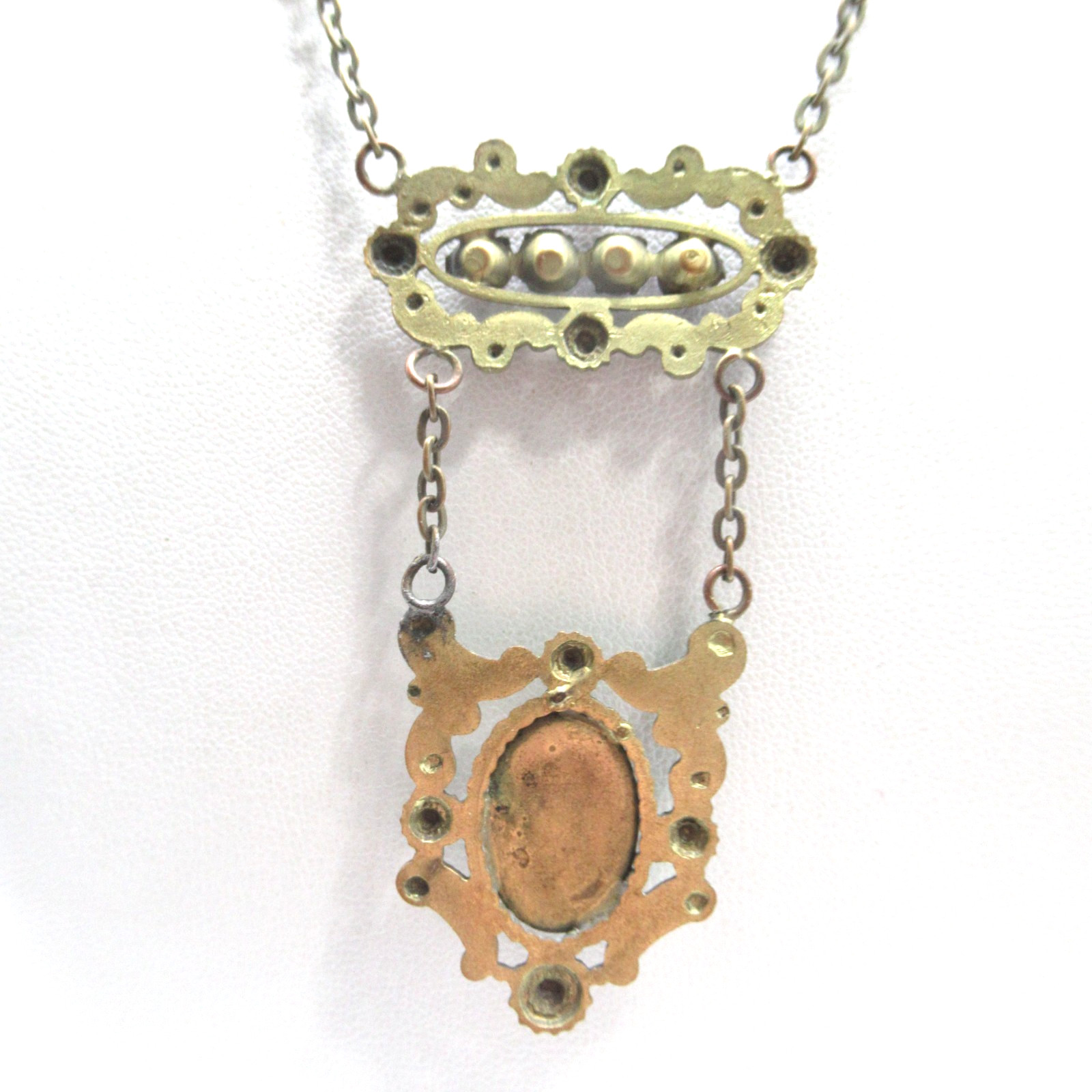 Art Deco Purple Glass Necklace Brass Vintage Floral