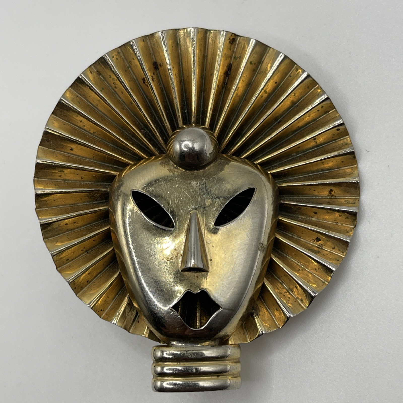 Vintage Brass African Tribal Mask Brooch Pin Pendant