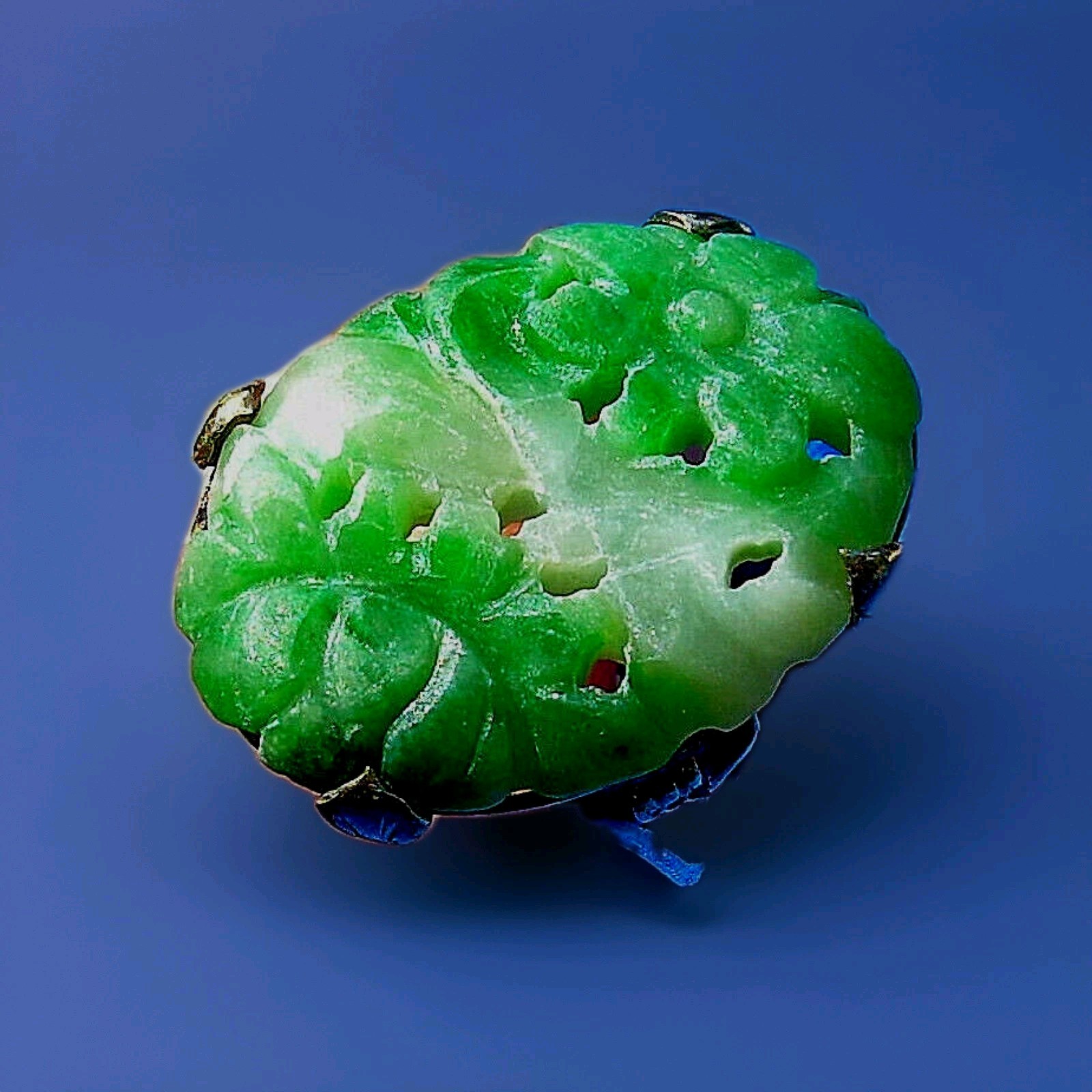 Original EARTH MINED Green JADE Antique Ring Victorian SOLID 18K GOLD Vintage 5