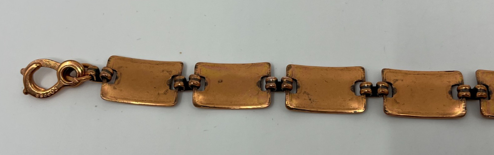 Vintage Copper Link Bracelet Southwestern Tribal Geometric Rectangle Panels 7.75