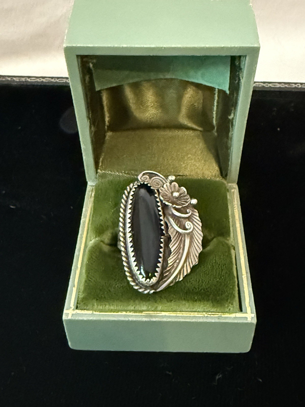 Vintage AKV Sterling Silver Black Onyx Statement Ring – Size 7.5