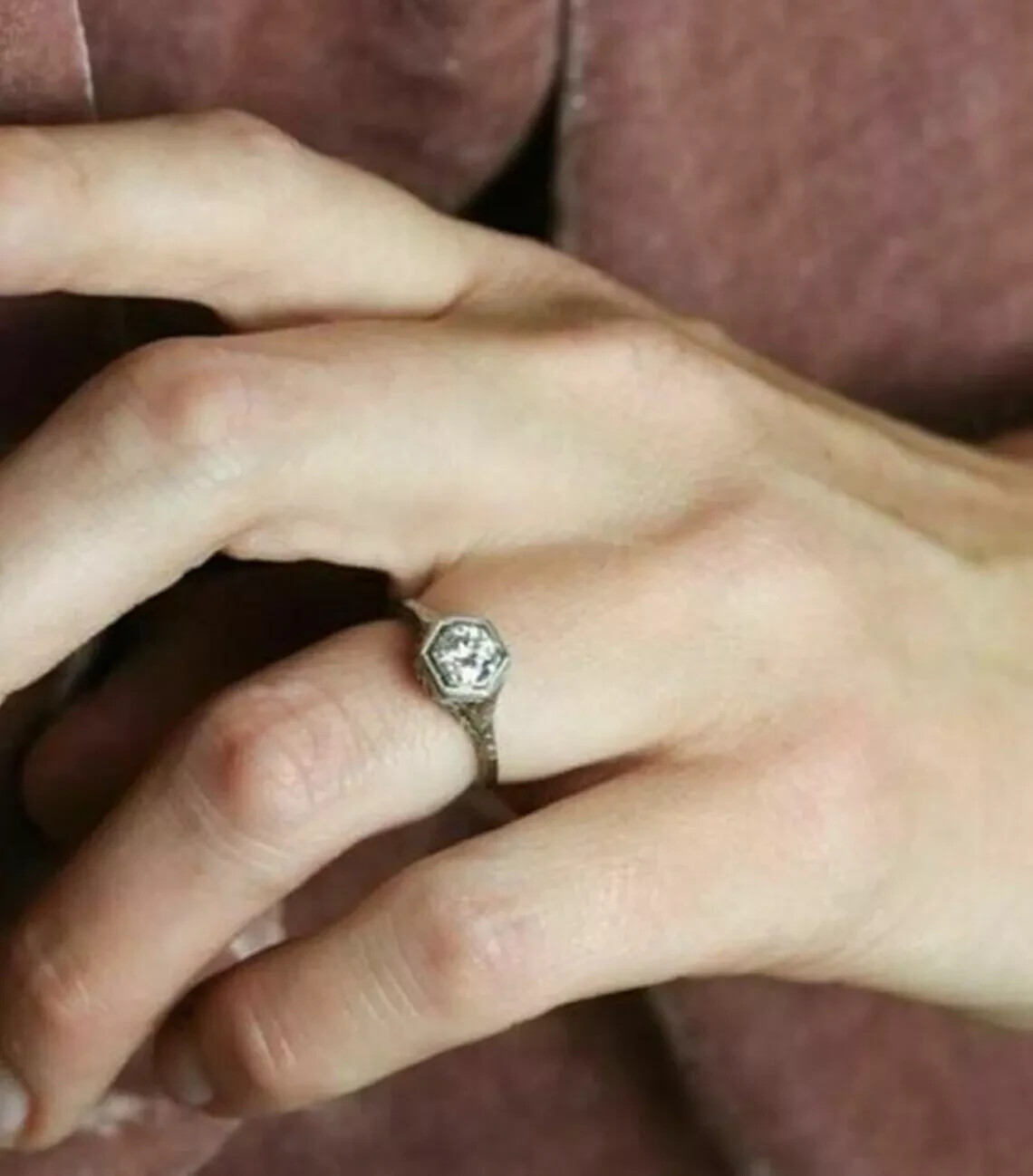 Vintage Art Deco 1Ct Round Lab Created Diamond 14K White Gold FN Engagement Ring