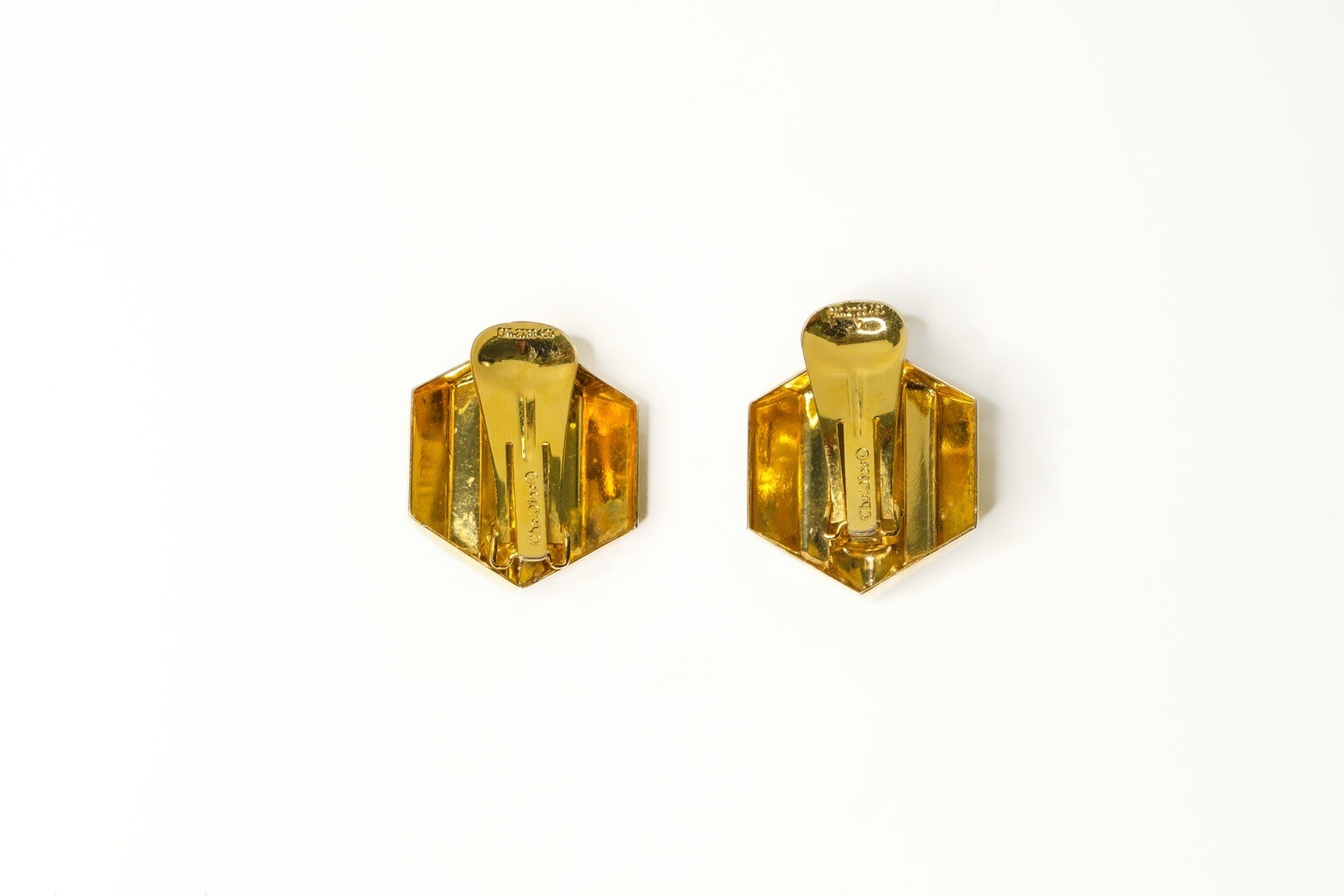 Dior Women Yellow Gold Art Deco Style Hexagon Clip-on Earrings