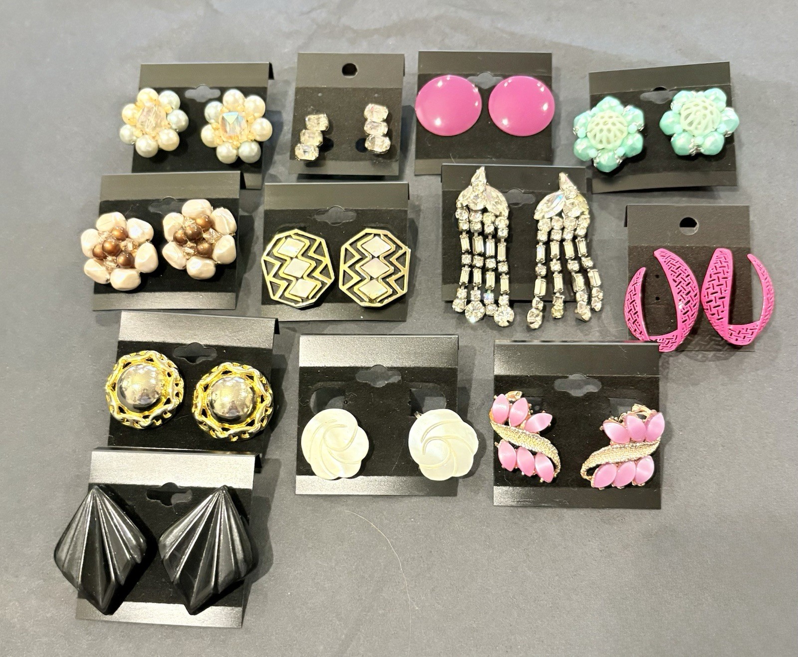12 Pair Vintage Earrings Lot Signed Les Bernard Paolo Japan Hong Kong 50s 80s