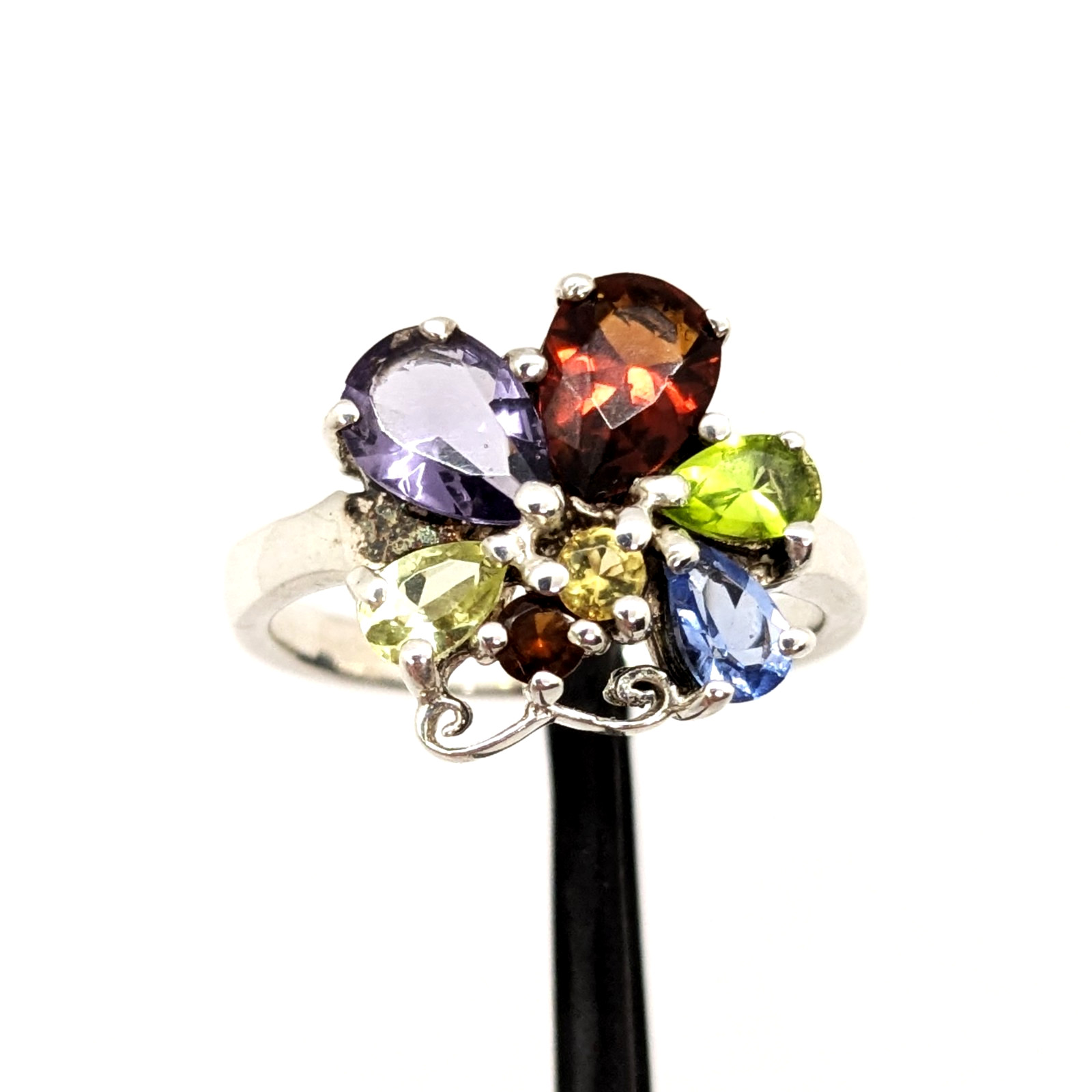 Vintage Luxury RING “Samotsvety”Silver 925 with Bright Stones -size: 7.5US| #127