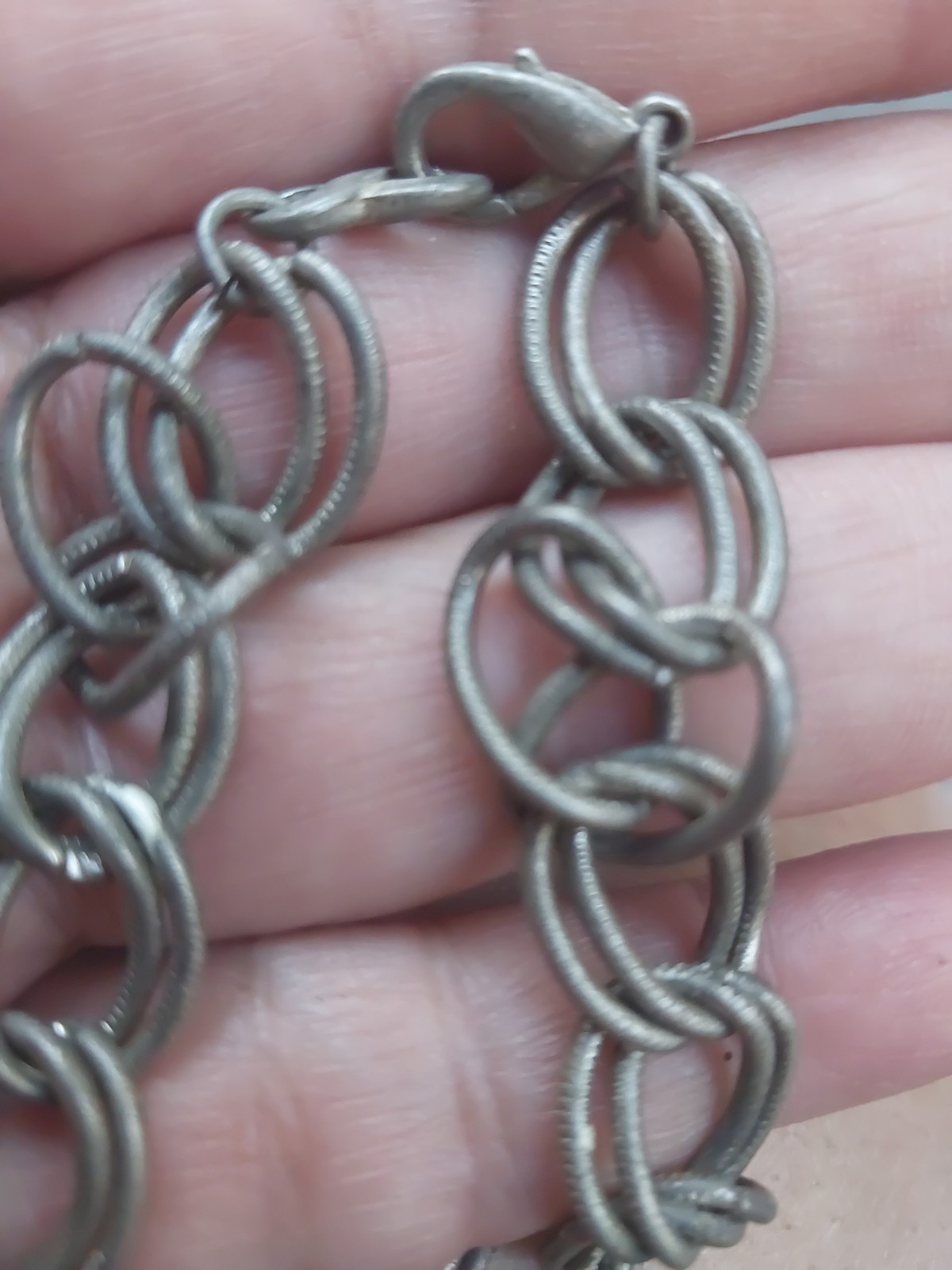 Chunky Silvertone Chain w Ridged Square & Clear Rhinestone Faux Animal Print